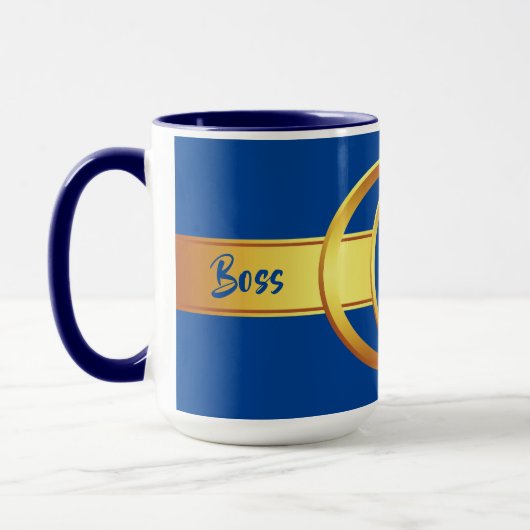 Boss Lady Blue und Gelb Monogram Ringer 15oz Tasse (Links)