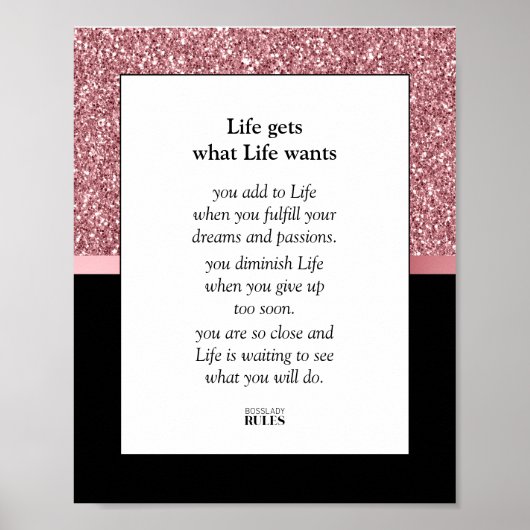 Boss Lady Business Motivation Pink Glitzer Black Poster (Vorne)