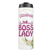 Boss Lady Cooler Blumenrosa Text Thermosbecher (Vorderseite)