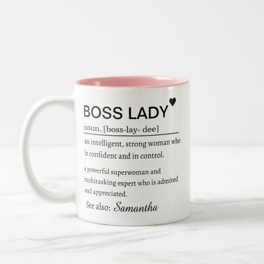 Boss Lady Definition Personalized Name  Zweifarbige Tasse (Links)