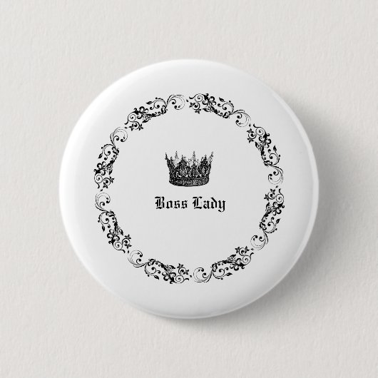 Boss Lady Elegante Crown Black and White Button (Vorderseite)