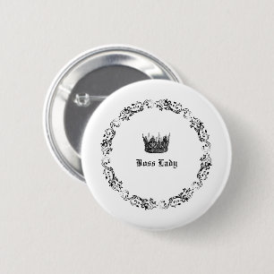 Boss Lady Elegante Crown Black and White Button