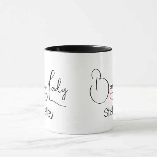 Boss Lady Funny Minimal Black Script Red Heart Tasse (Zentrum)