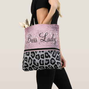 Boss Lady Glittery Pink Leopard Tote Bag Tasche