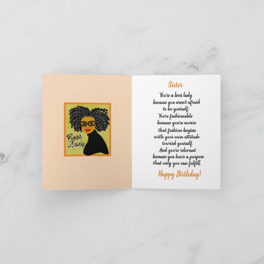 Boss Lady Happy Birthday Sister African American Karte (Innenseite)