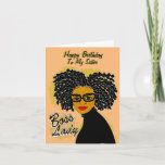 Boss Lady Happy Birthday Sister African American Karte<br><div class="desc">Diese coole Geburtstagskarte enthält eine afroamerikanische Frau mit lockigen Haaren und Gläsern und die Worte "Boss Lady". Holen Sie sich diese Karte mit viel Persönlichkeit für Ihre Schwester zum Geburtstag.</div>