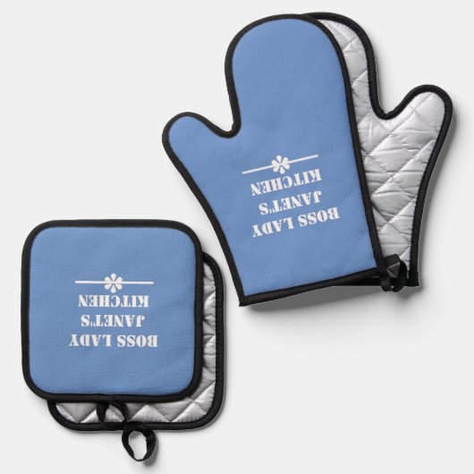 Boss Lady Janets Küche muss Cool blau sein Ofenhandschuh & Topflappen-Set (Vorderseite/Rückseite)