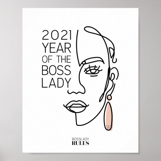 Boss Lady Line Art Face Typografie Motivierend Poster (Vorne)