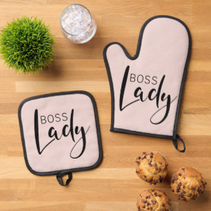 Boss Lady Logo Kitchenware Geschenk Idee Ofenhandschuh & Topflappen-Set