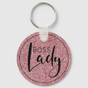 Boss Lady Logo Trendy Girly Pink Glitzer Schlüsselanhänger