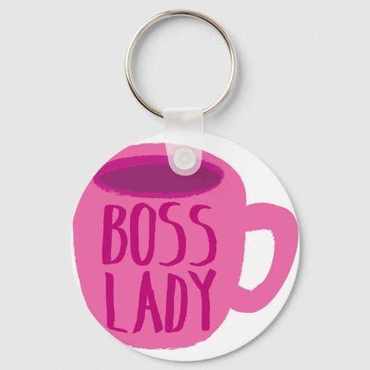 BOSS Lady mit rosa Kaffeetasse Schlüsselanhänger (Vorderseite)