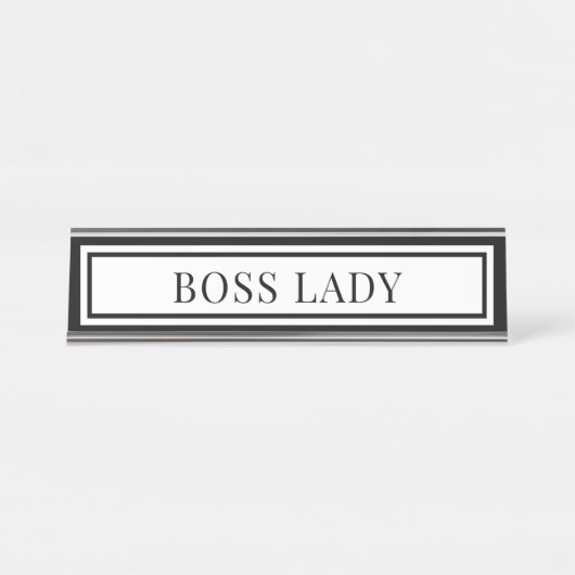 Boss Lady Modern Black & White Chic Double Boarder Schreibtischnamensplakette (Vorderseite )