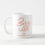 Boss Lady Modern Pink Orange Script Personalisiert Kaffeetasse (Links)