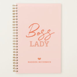 Boss Lady Modern Pink Orange Script Personalisiert Planer