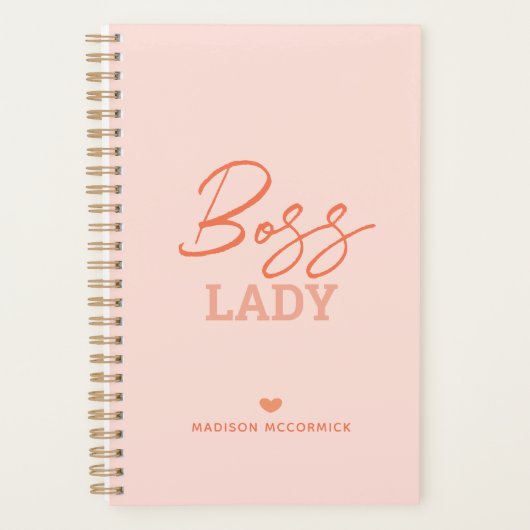 Boss Lady Modern Pink Orange Script Personalisiert Planer (Vorderseite)