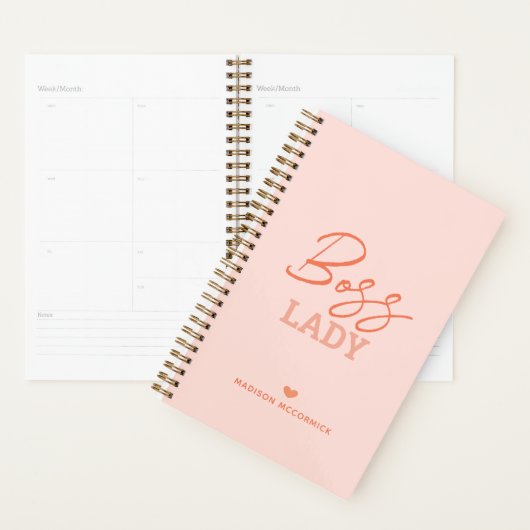 Boss Lady Modern Pink Orange Script Personalisiert Planer (Anzeige)
