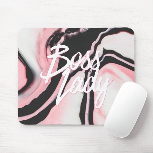 Boss Lady Pink Black Painted Marmor Mousepad (Mit Mouse)
