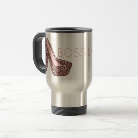 Boss Lady| Pink High Heel Shoes Diva Travel Mug Reisebecher (Vorderseite Links)