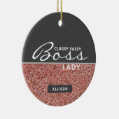 Boss Lady Pink Rose Gold Glitzer Personalisiert Keramik Ornament (Rechts)