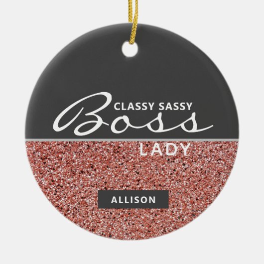 Boss Lady Pink Rose Gold Glitzer Personalisiert Keramik Ornament (Vorne)