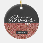 Boss Lady Pink Rose Gold Glitzer Personalisiert Keramik Ornament (Hinten)