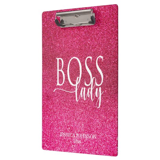 Boss Lady Pink Sparkle and White Script Klemmbrett (Links)