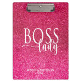 Boss Lady Pink Sparkle and White Script Klemmbrett (Vorderseite)