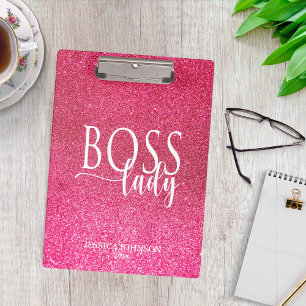 Boss Lady Pink Sparkle und weißer Schriftzug Klemmbrett