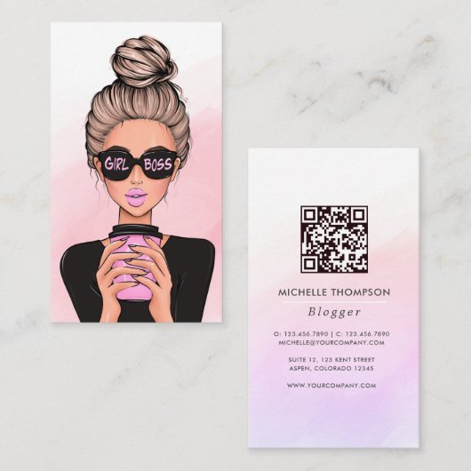Boss Lady QR Code Business Card Visitenkarte (Vorne/Hinten)