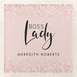 Boss Lady Rose Gold Blush Glitzer Personalisiert Glasuntersetzer