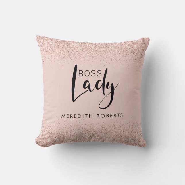 Boss Lady Rose Gold Blush Glitzer Personalisiert Kissen (Vorderseite)