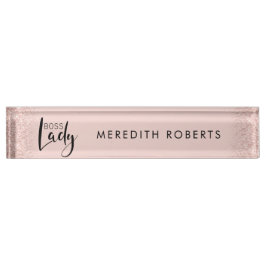 Boss Lady Rose Gold Blush Glitzer Personalisiert Namensplakette