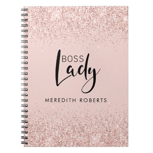 Boss Lady Rose Gold Blush Glitzer Personalisiert Notizblock (Vorderseite)