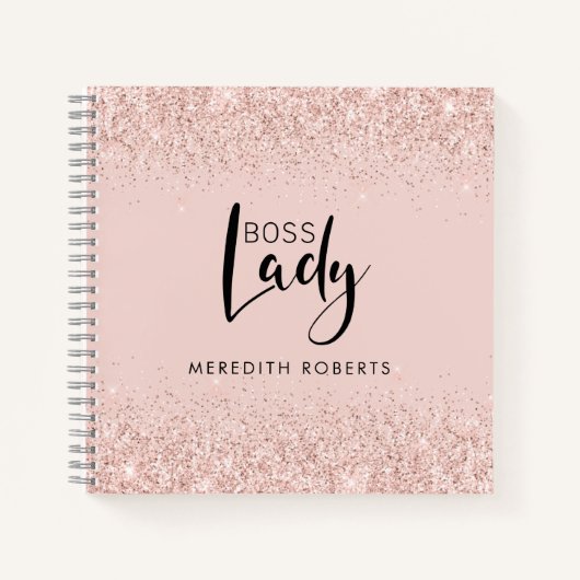 Boss Lady Rose Gold Blush Glitzer Personalisiert Notizblock (Vorderseite)