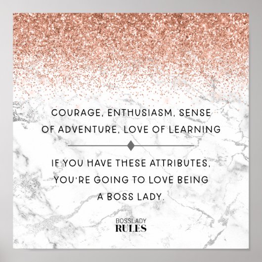 Boss Lady Rose Gold Marmor Motivierend Zitat Poster (Vorne)