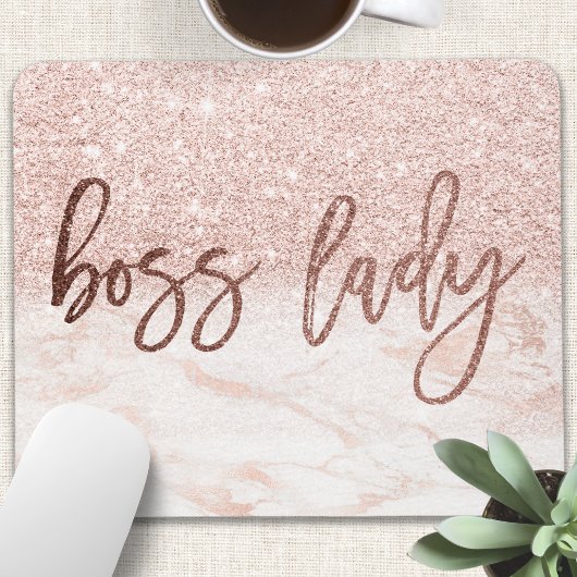 Boss Lady Rose Gold Marmor Rosa Imitate Glitzer Mousepad