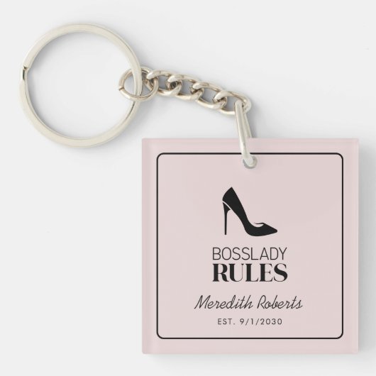Boss Lady Stiletto Logo Blush Personalisiert Schlüsselanhänger (Vorderseite)