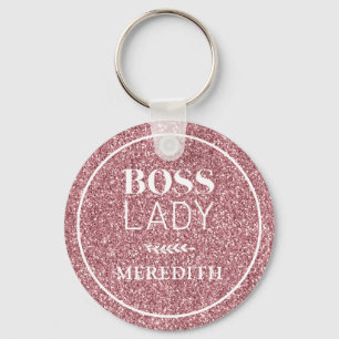 Boss Lady Trendy Girly Pink Glitter Personalisiert Schlüsselanhänger