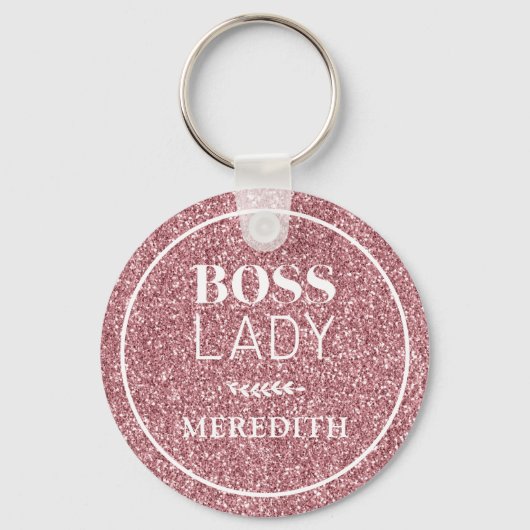 Boss Lady Trendy Girly Pink Glitzer Personalisiert Schlüsselanhänger (Vorderseite)