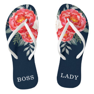 BOSS LADY / Vintage Botanische Rote Blumen Pfingst Badesandalen