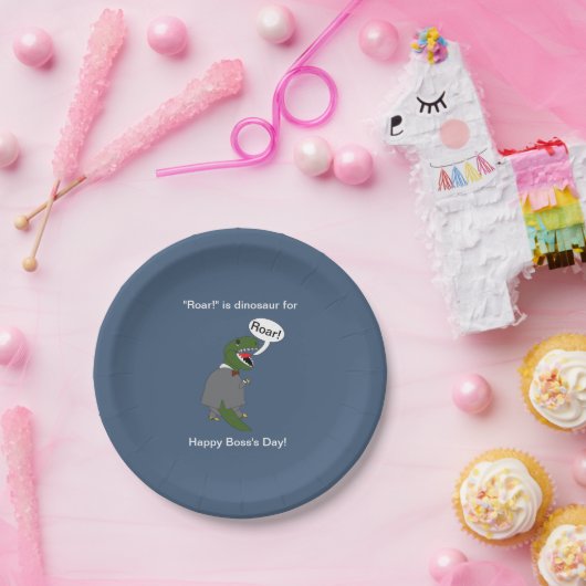 Boss Male Dinosaur Funny Boss's Day Personalize Pappteller (Party)