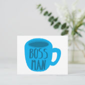 Boss Man mit blauer Tasse Postkarte (Stehend Vorderseite)
