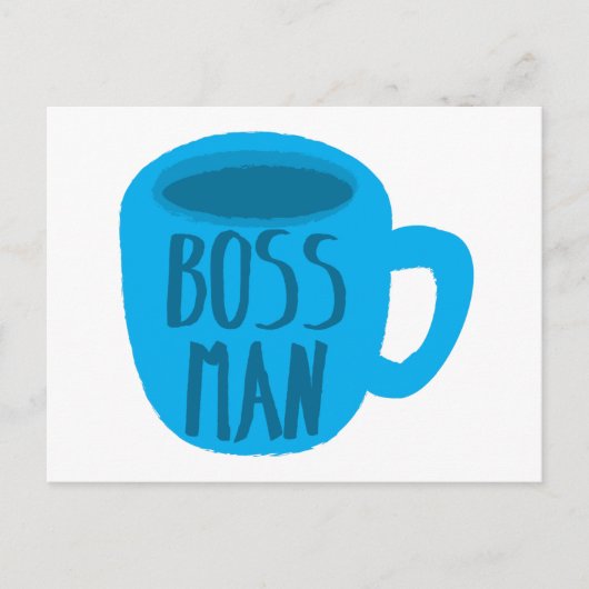 Boss Man mit blauer Tasse Postkarte (Vorderseite)