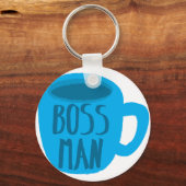 Boss Man mit blauer Tasse Schlüsselanhänger (Vorderseite)