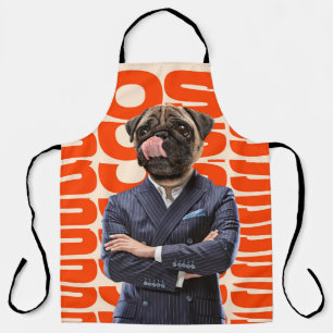 Boss mit Hundekopf stehend mit Händchenüberzug Schürze