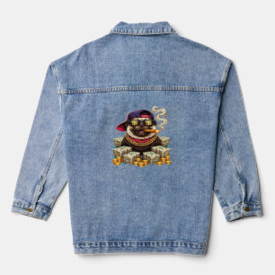 Boss Pug – Bling Pug mit Bargeld und Zigarre" Jeansjacke