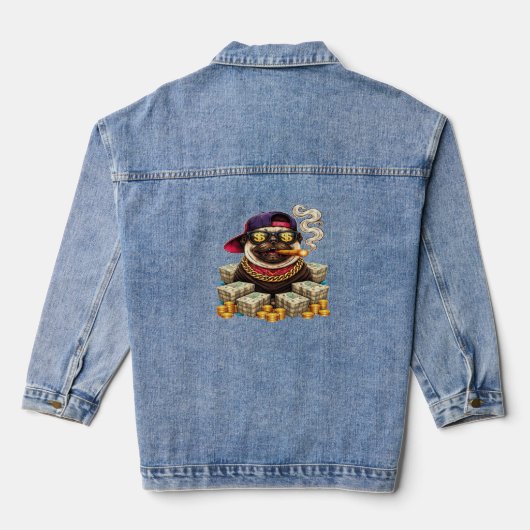 Boss Pug – Bling Pug mit Bargeld und Zigarre" Jeansjacke (Rückseite)