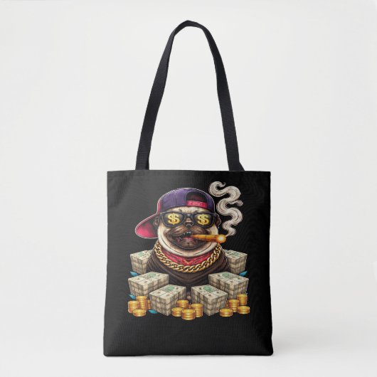 Boss Pug – Bling Pug mit Bargeld und Zigarre" Tasche (Vorderseite)