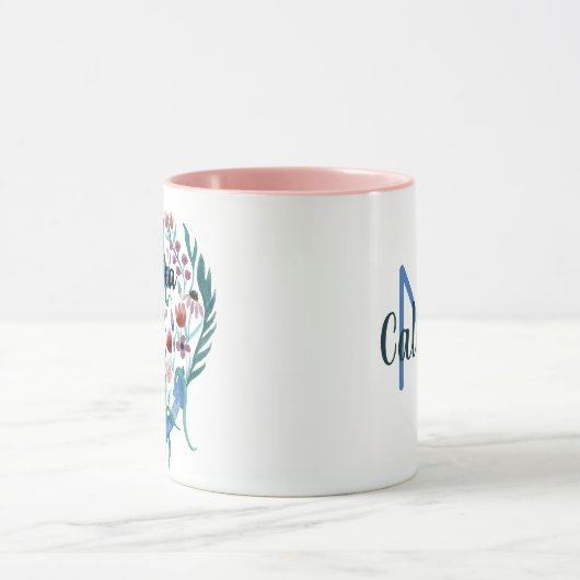 Boss Sea Quote Anchor Blume Blätter Wasserfarbe Tasse (Zentrum)