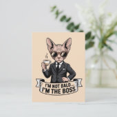 Boss Sphynx-Katze Kaffee Illustration Postkarte (Stehend Vorderseite)